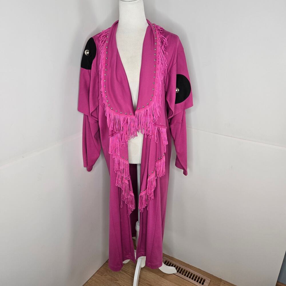 Pat & Janet NWT Western fringe duster open cardigan coat shawl collar Small pink